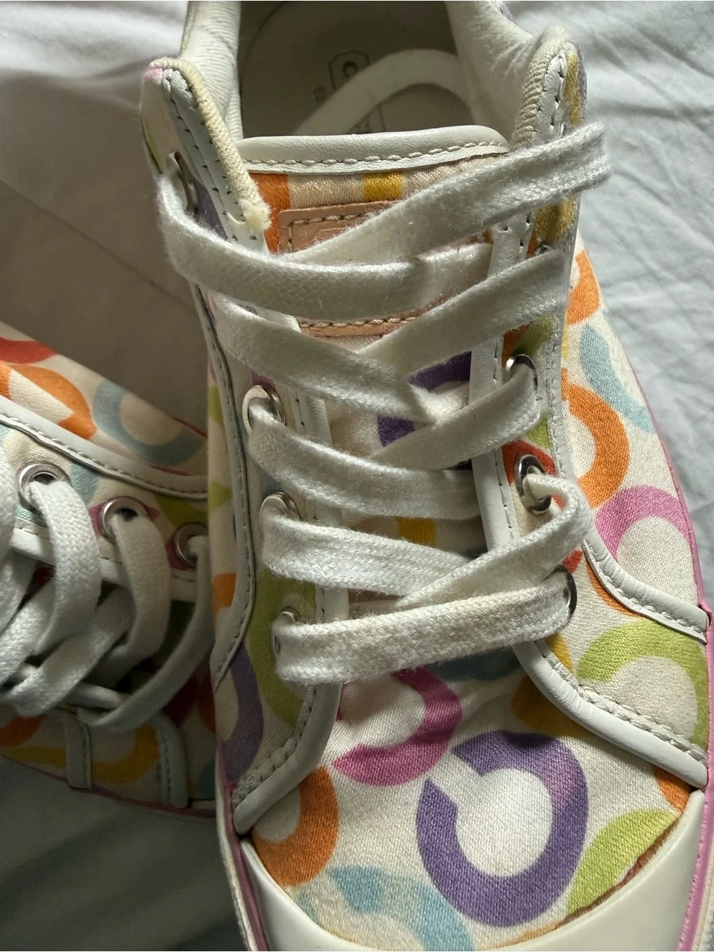 Coach Kids Multicolor Circle-Print Canvas Sneakers - White Laces